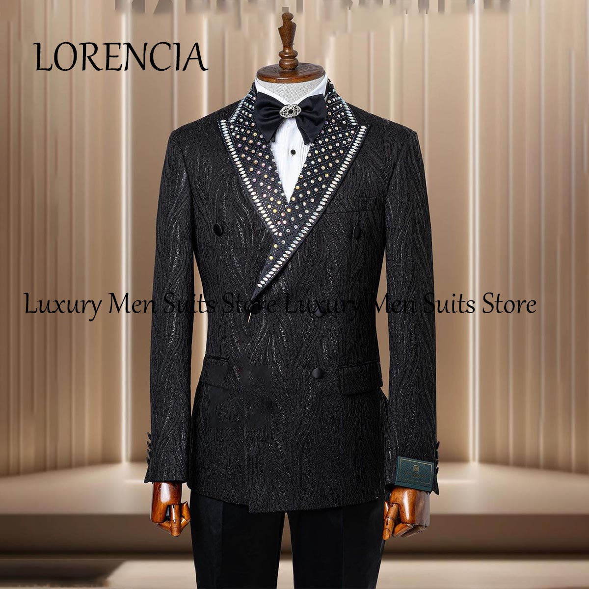 Mens Grooming Kit Luxury - 高級クリスタルビーズ付きラペルタキシードメンズスーツ2ピースセットウェディンググルームタキシードスリムフィット男性用ブレザーカスタムメイドテルノマスキュリーノ