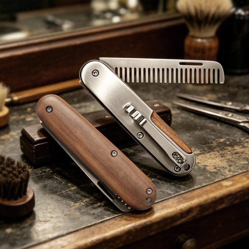 Mens Grooming Travel Kit - 1個入り バーバーグレード トラベルヘア マスターシュコーム 木製＆金属製 折りたたみ式ひげ櫛