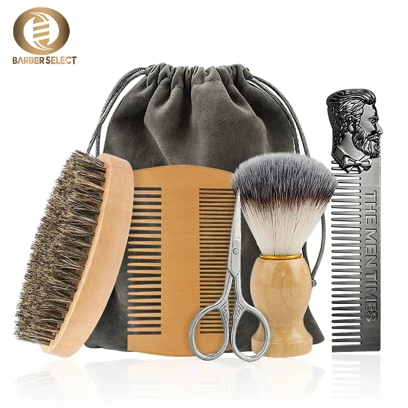 Men'S Grooming Bag - 猪毛木製ひげブラシキットギフトバッグ付きプロフェッショナルソフト美容師シェービングブラシコームセット男性口ひげ櫛
