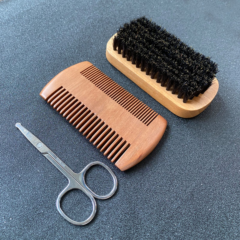 Mens Grooming Travel Kit - メンズひげグルーミングセット、ひげブラシ、毛素材、ひげ用くし、ハサミ、収納袋付き、男性専用に特別に設計
