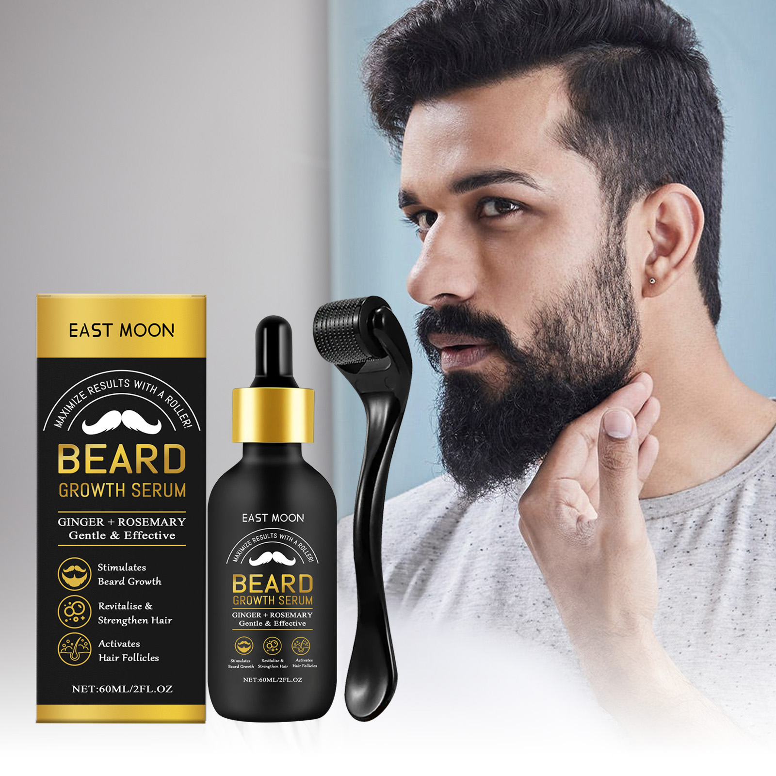 Men'S Grooming Tonic - ひげ肥厚ケアオイル ローラーボール付き 0.25mm 毛根を強化し、栄養を与え、柔らかくするひげ用オイル 男性用 グルーミングひげケア