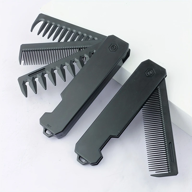 Mens Grooming Travel Kit - 男性用3-in-1折りたたみ式ひげ櫛、ひげ櫛ブラシ、口ひげ櫛、ヘアスタイリングツール、ポータブルトラベルグルーミングキット、彼へのギフト