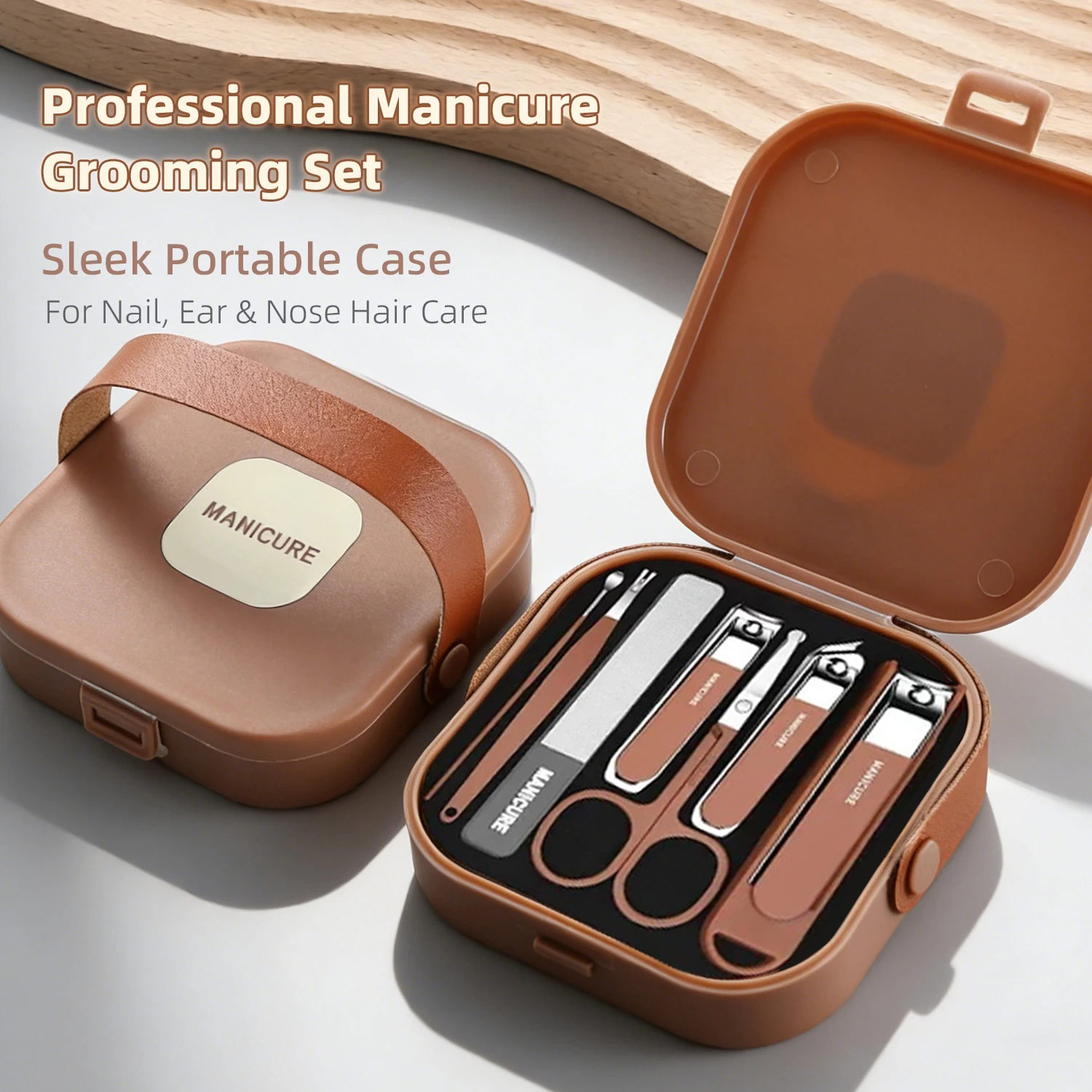 Mens Grooming Travel Kit - ネイルケアキット 飛散防止マニキュアセット ステンレス製爪切り バッファーファイル グルーミングツール トラベルケース付き