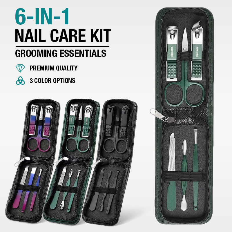 6-IN-1 ポータブル爪切りセット 旅行用マニキュアキット - Mens Grooming Travel Kit のレビューと価格