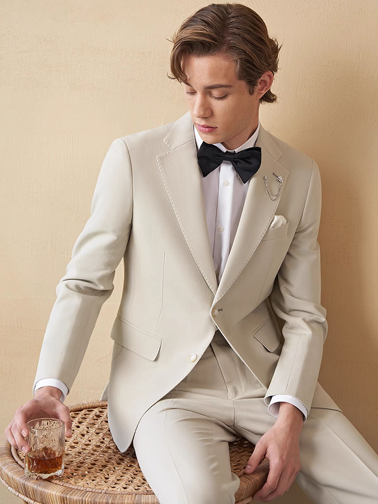 メンズスーツセット高級ベージュカーキブレザーパンツ結婚式新郎 - Young Men'S Grooming のレビューと価格